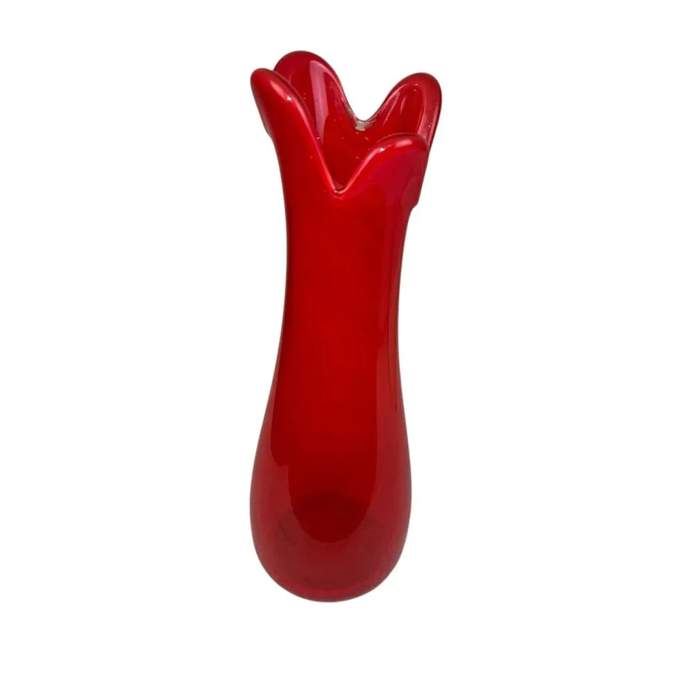 14in‎ Tall Murano Style Art Glass Vase Red Orange